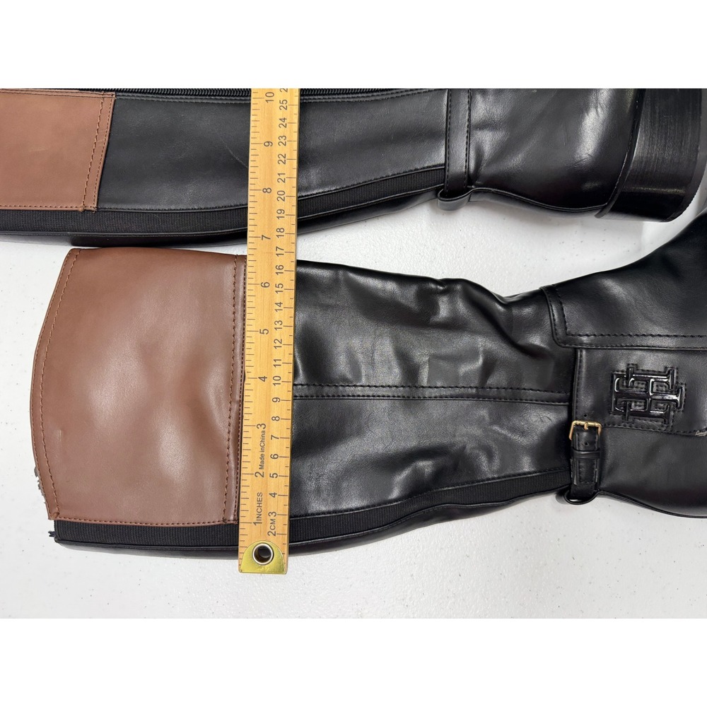 Tommy Hilfiger Merritt Boots Women 6M Black Brown Riding Two Tone Block Heel - Picture 4 of 7